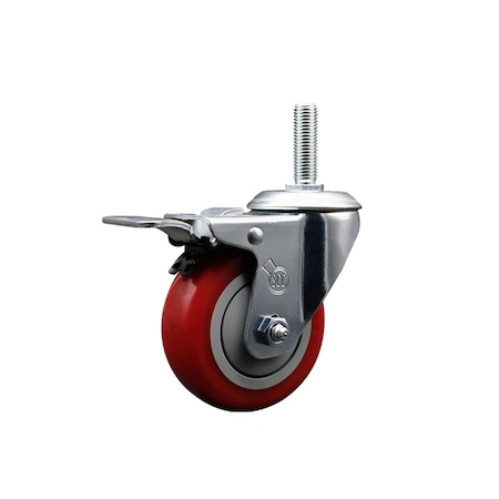 Service Caster 35 Inch Red Polyurethane Wheel Swivel 34 Inch Threaded Stem Caster Total Lock Brake SCC SCC-TSTTL20S3514-PPUB-RED-34212